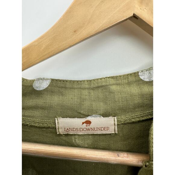 Lands Downunder Tunic Women Medium Green Polka Dot Linen Italy 3/4 Sleeve - Picture 6 of 7